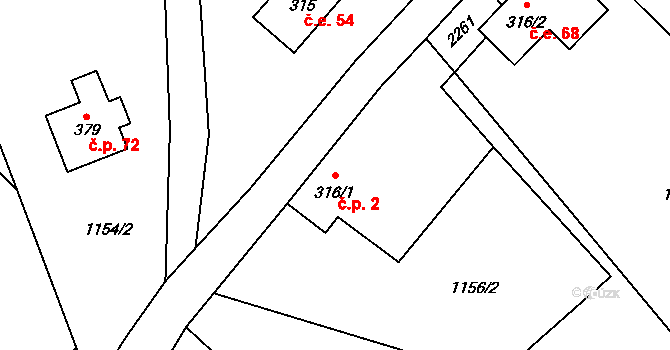Polesí 2, Rynoltice na parcele st. 316/1 v KÚ Polesí u Rynoltic, Katastrální mapa