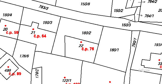 Dolní Chrastava 76, Chrastava na parcele st. 22 v KÚ Dolní Chrastava, Katastrální mapa