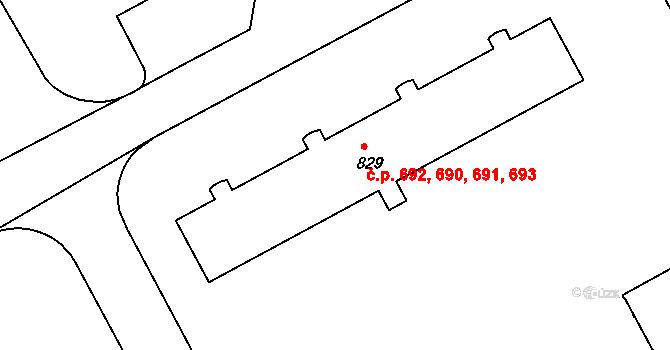 Slezské Předměstí 690,691,692,693, Hradec Králové na parcele st. 829 v KÚ Slezské Předměstí, Katastrální mapa