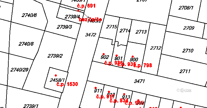 Rosice 936 na parcele st. 902 v KÚ Rosice u Brna, Katastrální mapa