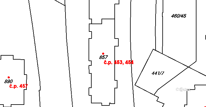 Rokytnice 453,454, Vsetín na parcele st. 857 v KÚ Rokytnice u Vsetína, Katastrální mapa