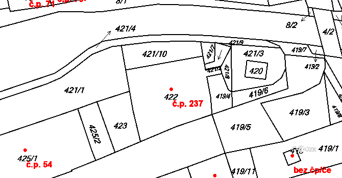 Silůvky 237 na parcele st. 422 v KÚ Silůvky, Katastrální mapa