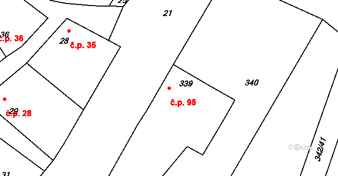 Velké Chvalovice 95, Pečky na parcele st. 339 v KÚ Velké Chvalovice, Katastrální mapa