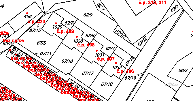 Františkovy Lázně 407 na parcele st. 1031 v KÚ Františkovy Lázně, Katastrální mapa
