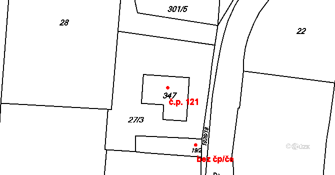 Tlumačov 121 na parcele st. 347 v KÚ Tlumačov u Domažlic, Katastrální mapa