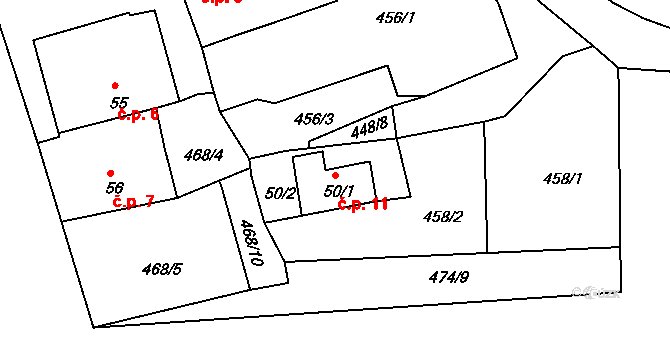 Beneda 11, Bušanovice na parcele st. 50/1 v KÚ Bušanovice, Katastrální mapa
