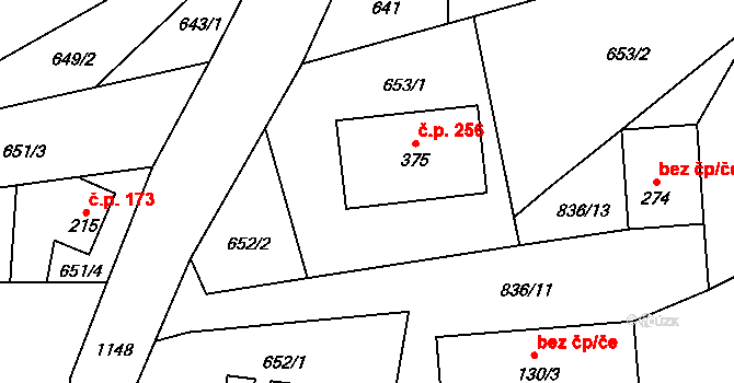 Bohdíkov 256 na parcele st. 375 v KÚ Dolní Bohdíkov, Katastrální mapa