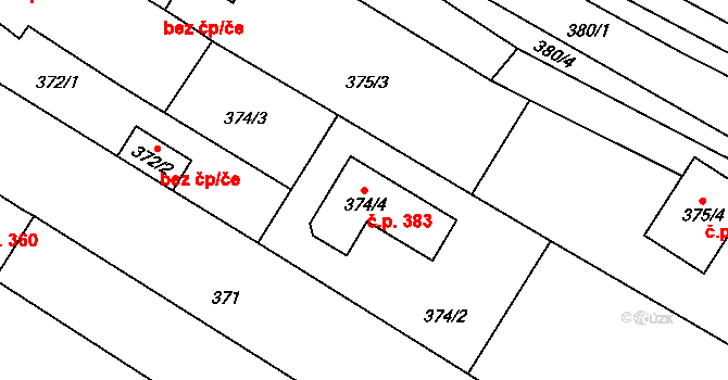 Tetčice 383 na parcele st. 374/4 v KÚ Tetčice, Katastrální mapa