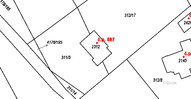 Morávka 587 na parcele st. 2312 v KÚ Morávka, Katastrální mapa