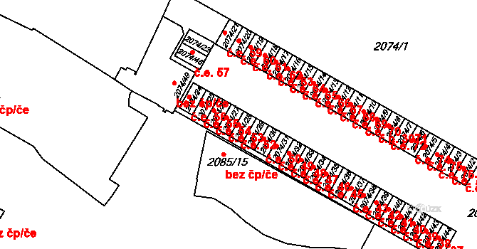 Brňany 52, Vyškov na parcele st. 2074/28 v KÚ Vyškov, Katastrální mapa