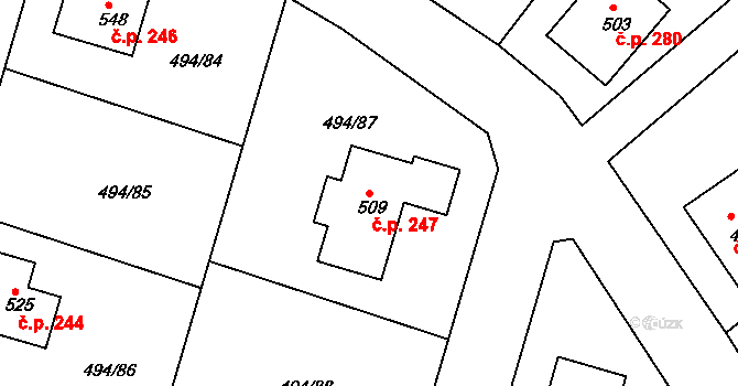 Sedlčánky 247, Čelákovice na parcele st. 509 v KÚ Sedlčánky, Katastrální mapa