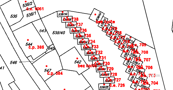 Děčín IV-Podmokly 732, Děčín na parcele st. 538/33 v KÚ Podmokly, Katastrální mapa