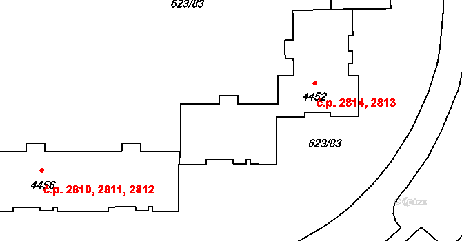 Zábřeh 2813,2814, Ostrava na parcele st. 4452 v KÚ Zábřeh nad Odrou, Katastrální mapa