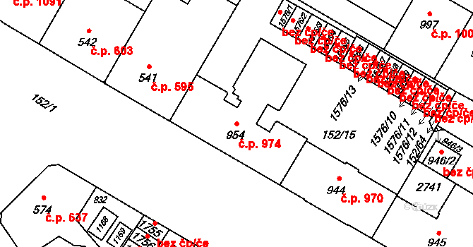 Mariánské Hory 974, Ostrava na parcele st. 954 v KÚ Mariánské Hory, Katastrální mapa
