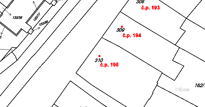 Napajedla 195 na parcele st. 310 v KÚ Napajedla, Katastrální mapa