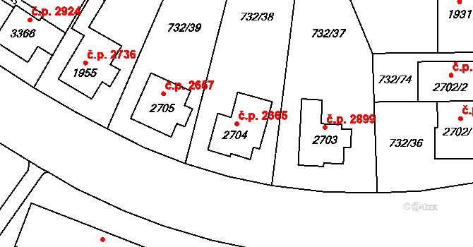 Zlín 2365 na parcele st. 2704 v KÚ Zlín, Katastrální mapa