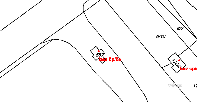 Rudná 43074138 na parcele st. 557 v KÚ Hořelice, Katastrální mapa