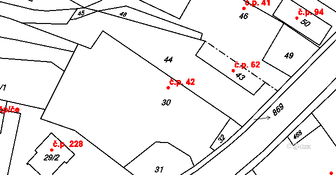 Děhylov 42 na parcele st. 30 v KÚ Děhylov, Katastrální mapa