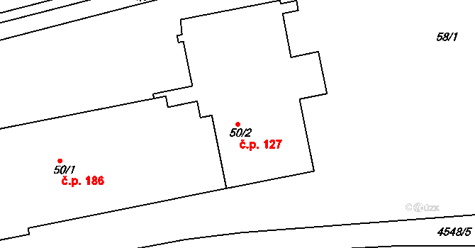 Vlčnov 127 na parcele st. 50/2 v KÚ Vlčnov, Katastrální mapa