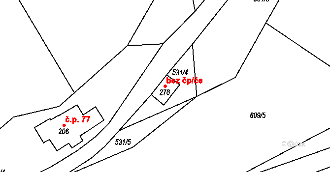 Mírová pod Kozákovem 48577138 na parcele st. 278 v KÚ Bělá u Turnova, Katastrální mapa