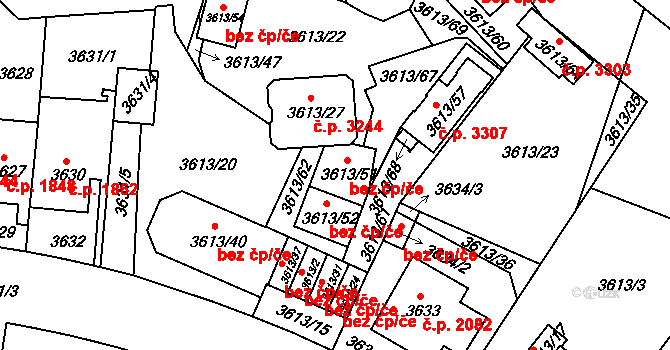 Teplice 49028138 na parcele st. 3613/51 v KÚ Teplice, Katastrální mapa