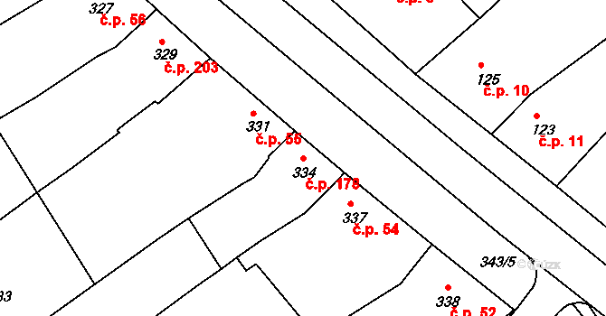 Otnice 178 na parcele st. 334 v KÚ Otnice, Katastrální mapa