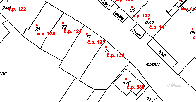 Pitín 134 na parcele st. 70 v KÚ Pitín, Katastrální mapa
