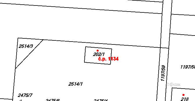 Horažďovice 50115138 na parcele st. 202/1 v KÚ Zářečí u Horažďovic, Katastrální mapa