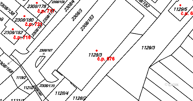 Obřany 676, Brno na parcele st. 1128/3 v KÚ Obřany, Katastrální mapa