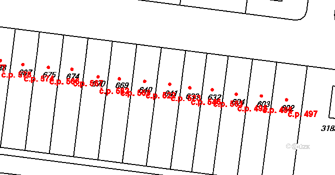 Čechovice 523, Prostějov na parcele st. 641 v KÚ Čechovice u Prostějova, Katastrální mapa