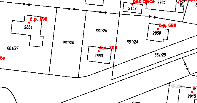Litice 700, Plzeň na parcele st. 2880 v KÚ Litice u Plzně, Katastrální mapa