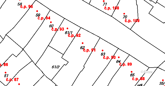 Slaný 91 na parcele st. 62 v KÚ Slaný, Katastrální mapa