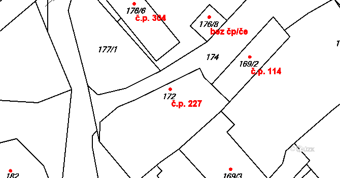 Chotíkov 227 na parcele st. 172 v KÚ Chotíkov, Katastrální mapa