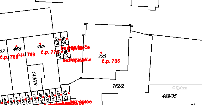 Kralupy nad Vltavou 735 na parcele st. 720 v KÚ Kralupy nad Vltavou, Katastrální mapa