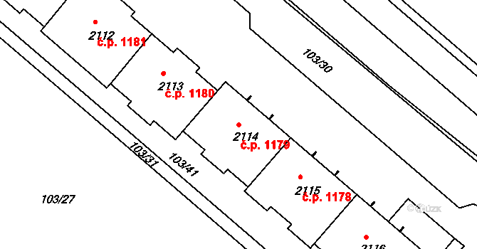 Neratovice 1179 na parcele st. 2114 v KÚ Neratovice, Katastrální mapa