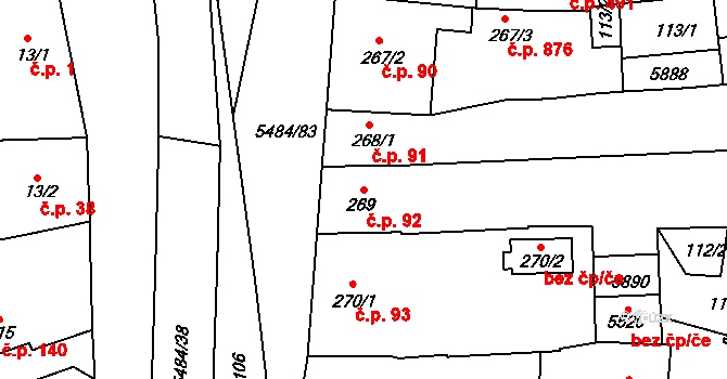 Kralovice 92 na parcele st. 269 v KÚ Kralovice u Rakovníka, Katastrální mapa
