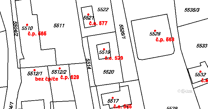 Černošice 529 na parcele st. 5519 v KÚ Černošice, Katastrální mapa