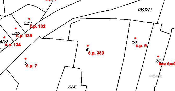 Nučice 350 na parcele st. 6 v KÚ Nučice u Rudné, Katastrální mapa