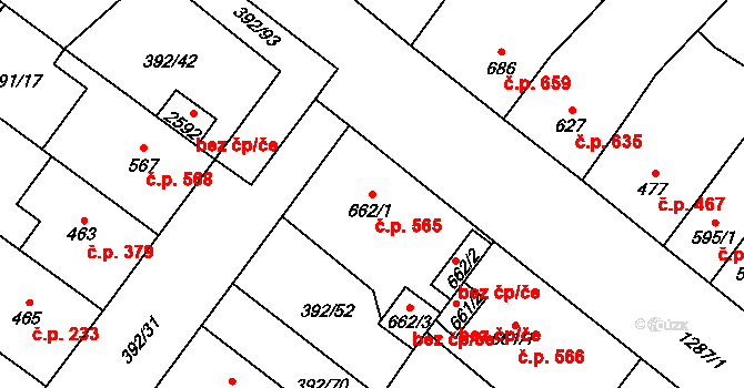 Přeštice 565 na parcele st. 662/1 v KÚ Přeštice, Katastrální mapa
