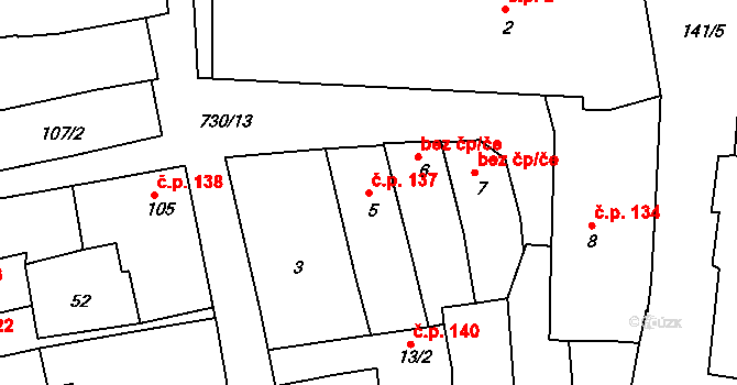 Broumov 137 na parcele st. 5 v KÚ Broumov, Katastrální mapa