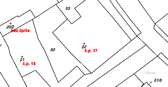 Dražkov 17, Sezemice na parcele st. 22 v KÚ Dražkov nad Labem, Katastrální mapa