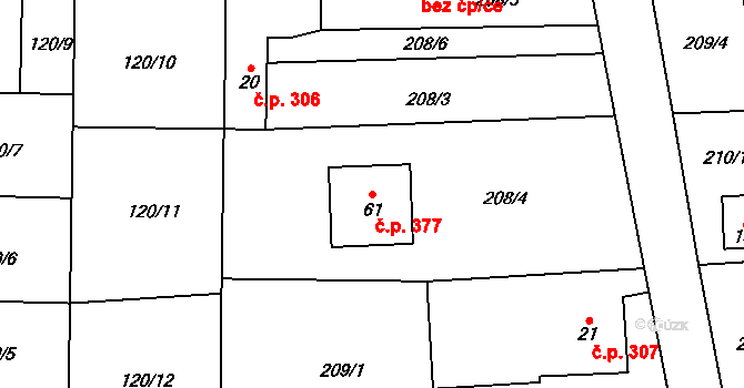 Doubravice nad Svitavou 377 na parcele st. 61 v KÚ Klemov, Katastrální mapa