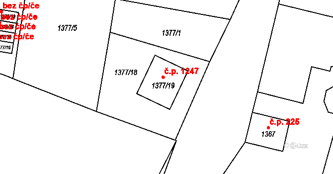 Kosmonosy 1247 na parcele st. 1377/19 v KÚ Kosmonosy, Katastrální mapa