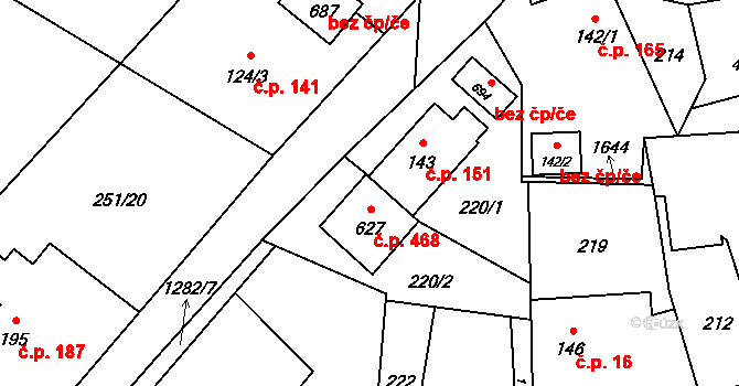 Mořkov 468 na parcele st. 627 v KÚ Mořkov, Katastrální mapa
