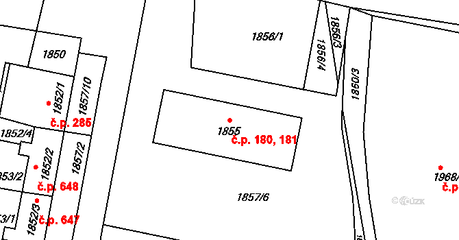 Lužná 180,181 na parcele st. 1855 v KÚ Lužná u Rakovníka, Katastrální mapa