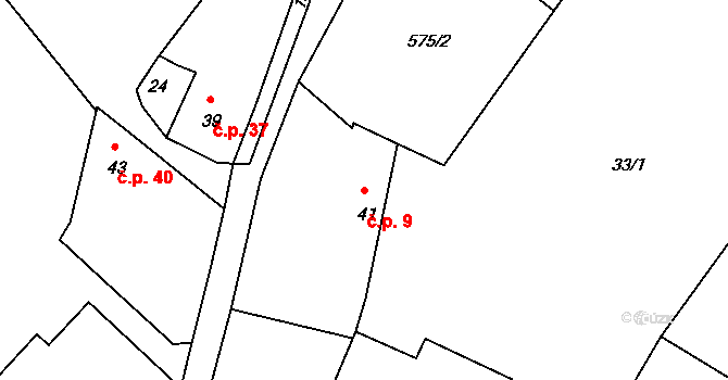 Hornosín 9 na parcele st. 41 v KÚ Hornosín, Katastrální mapa