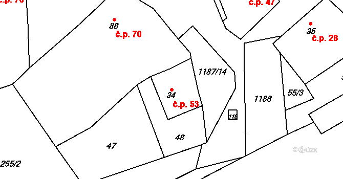 Liběšovice 53, Blšany na parcele st. 34 v KÚ Liběšovice, Katastrální mapa