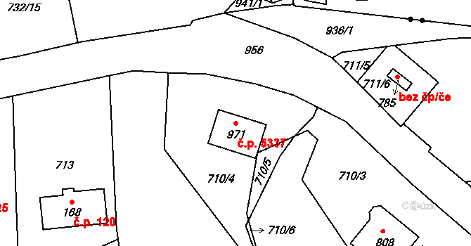 Kokonín 5337, Jablonec nad Nisou na parcele st. 971 v KÚ Kokonín, Katastrální mapa