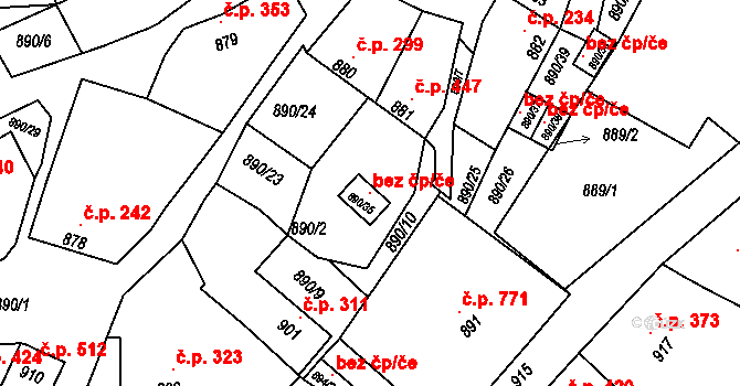 Klobouky u Brna 93712138 na parcele st. 890/35 v KÚ Klobouky u Brna, Katastrální mapa