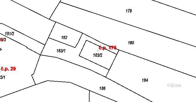 Lomnička 176 na parcele st. 183/2 v KÚ Lomnička u Tišnova, Katastrální mapa